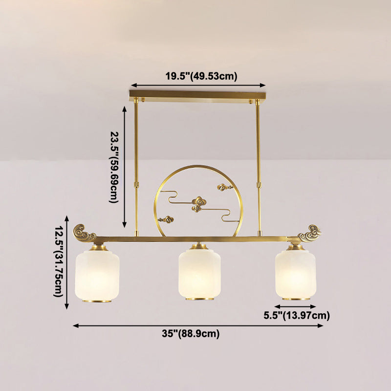 Modern Cylinder Island Lighting Fixtures Glass 3 Light Pendant Lighting in Gold