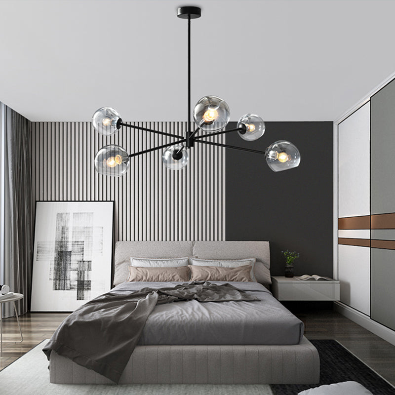 Glass Black Pendant Light in Modern Artistic Style Iron 6-Light Chandelier for Dining Room