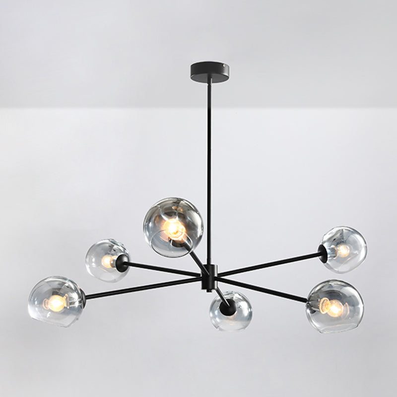 Glass Black Pendant Light in Modern Artistic Style Iron 6-Light Chandelier for Dining Room