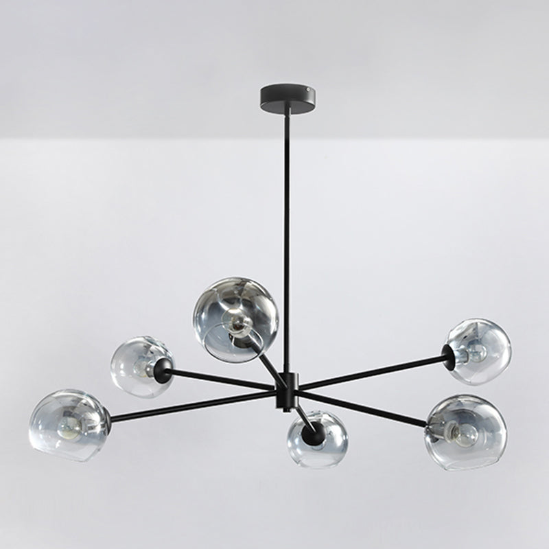 Glass Black Pendant Light in Modern Artistic Style Iron 6-Light Chandelier for Dining Room