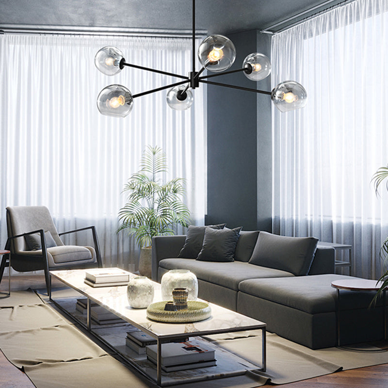 Glass Black Pendant Light in Modern Artistic Style Iron 6-Light Chandelier for Dining Room