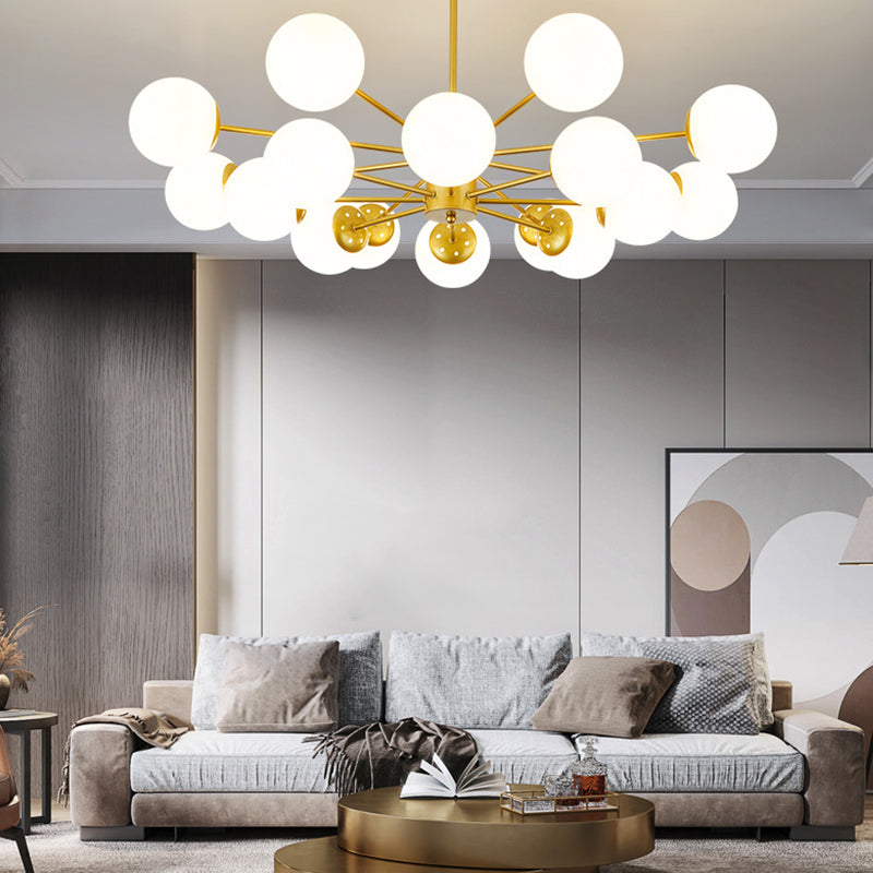 White Glass Modern Pendant Light Sputnik Global Ceiling Light for Living Room