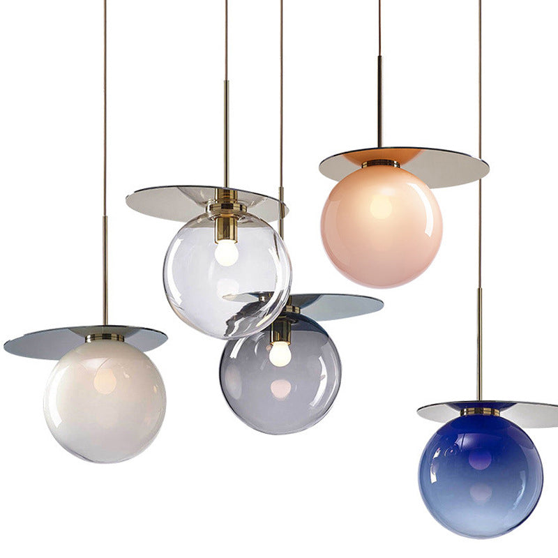 Nordic 1-Light Ceiling Pendant Light Glass Spherical Hanging Lamp for Living Room
