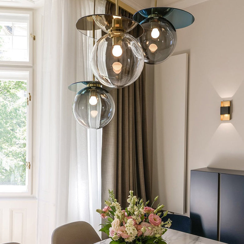 Nordic 1-Light Ceiling Pendant Light Glass Spherical Hanging Lamp for Living Room