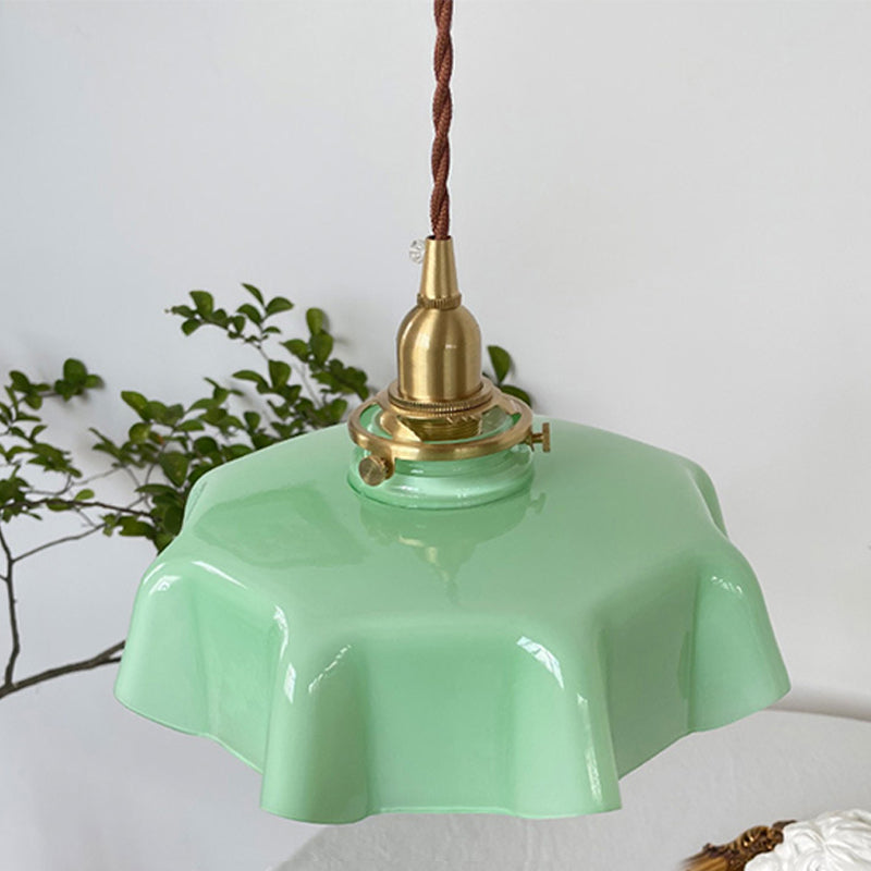 1-Light Flower Hanging Lamp Kit Vintage Glass Pendant Light for Dining Room