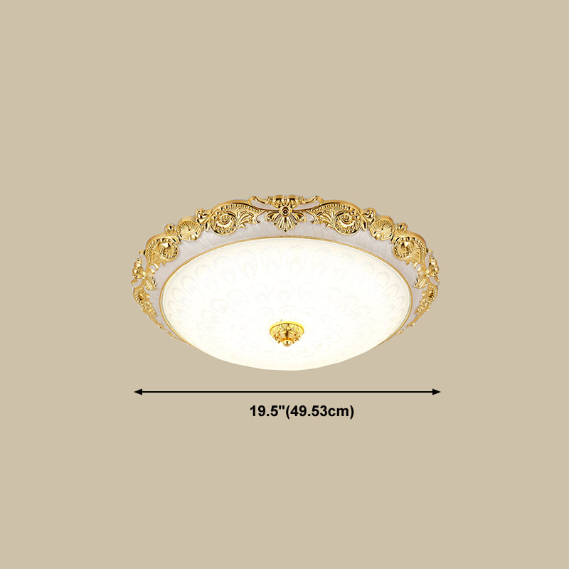 Gold Metal Flush Mount Light Fixtures Traditional Bedroom Ceiling Lamps with Glass Shade