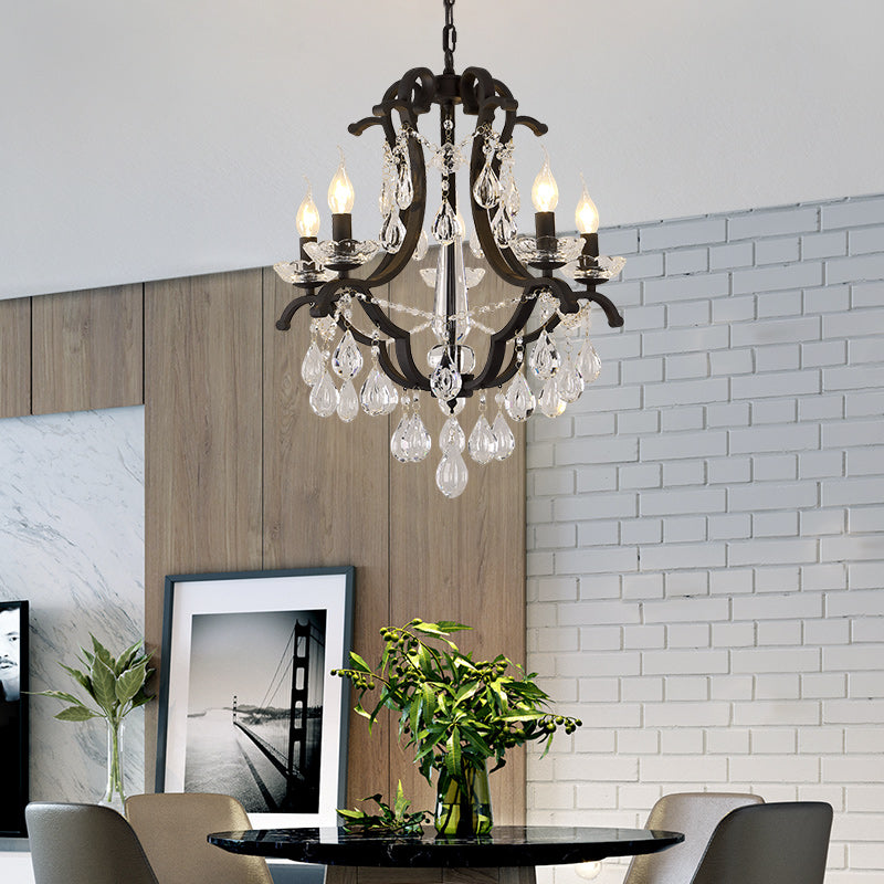 European Style Chandelier Light Crystal Multi Head Black Pendant Light for Living Room