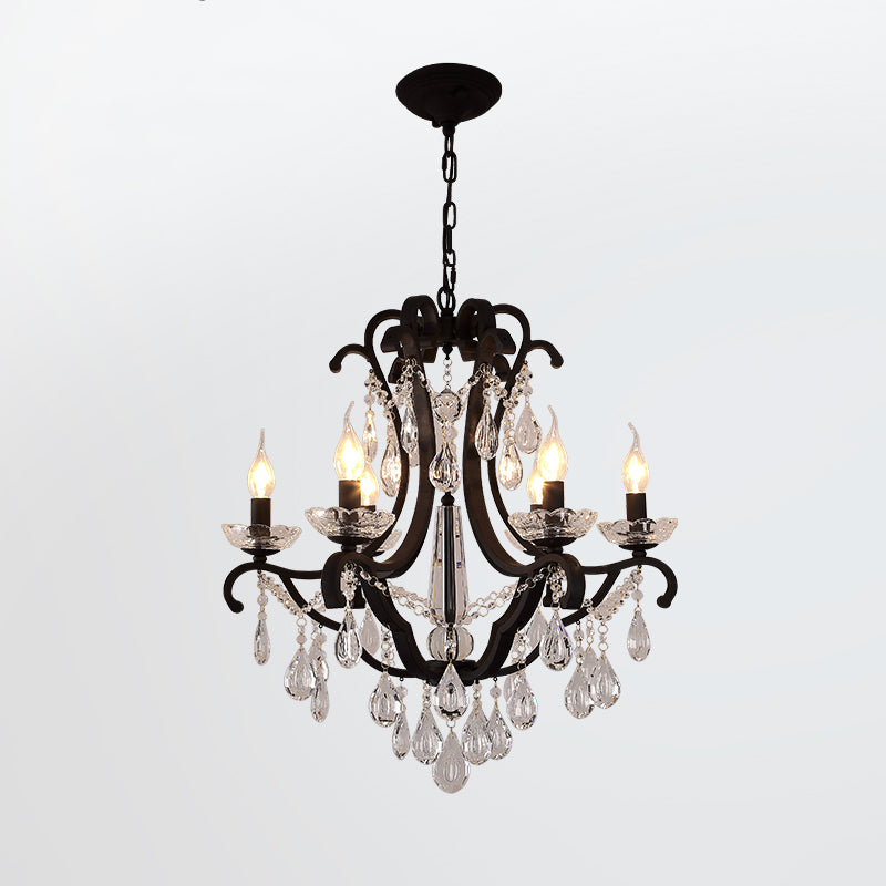 European Style Chandelier Light Crystal Multi Head Black Pendant Light for Living Room