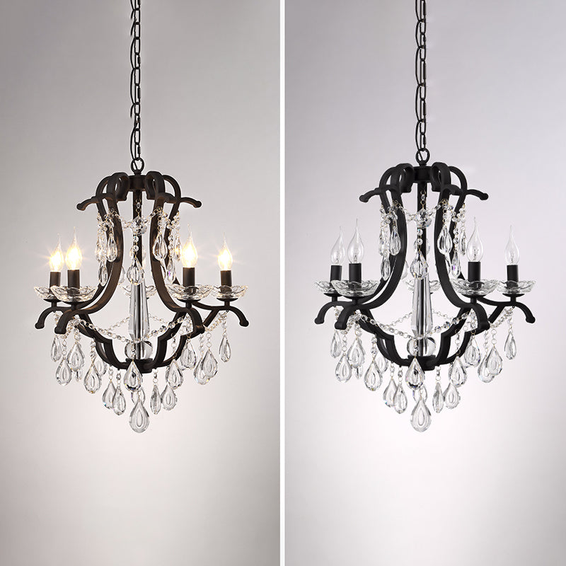 European Style Chandelier Light Crystal Multi Head Black Pendant Light for Living Room
