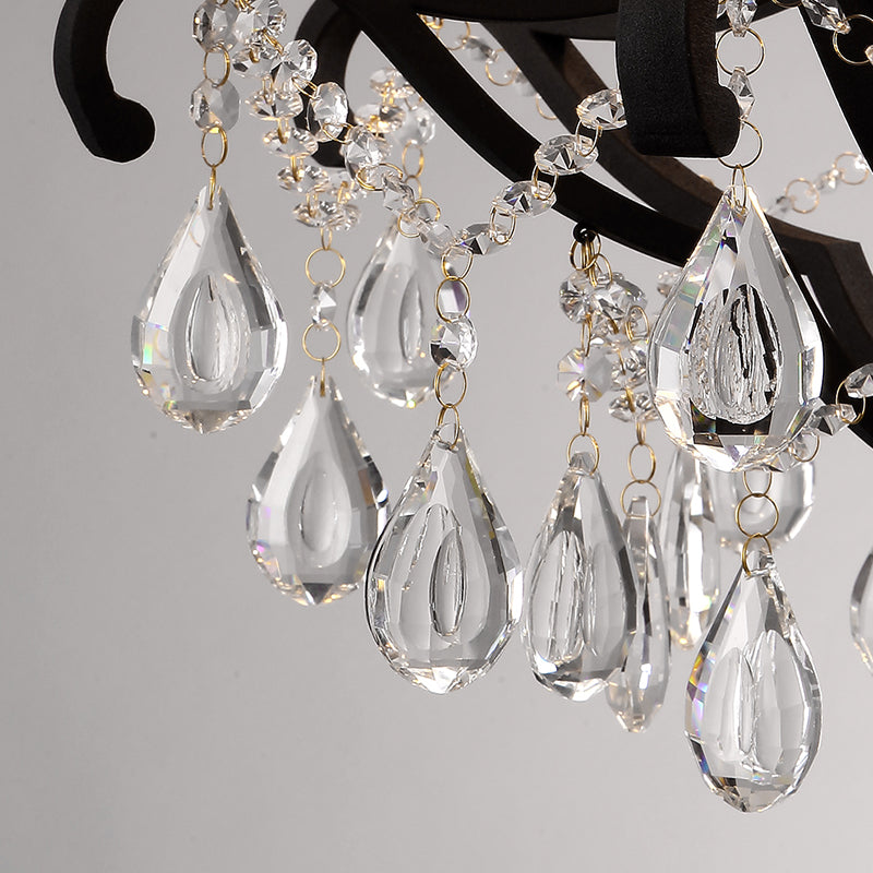 European Style Chandelier Light Crystal Multi Head Black Pendant Light for Living Room
