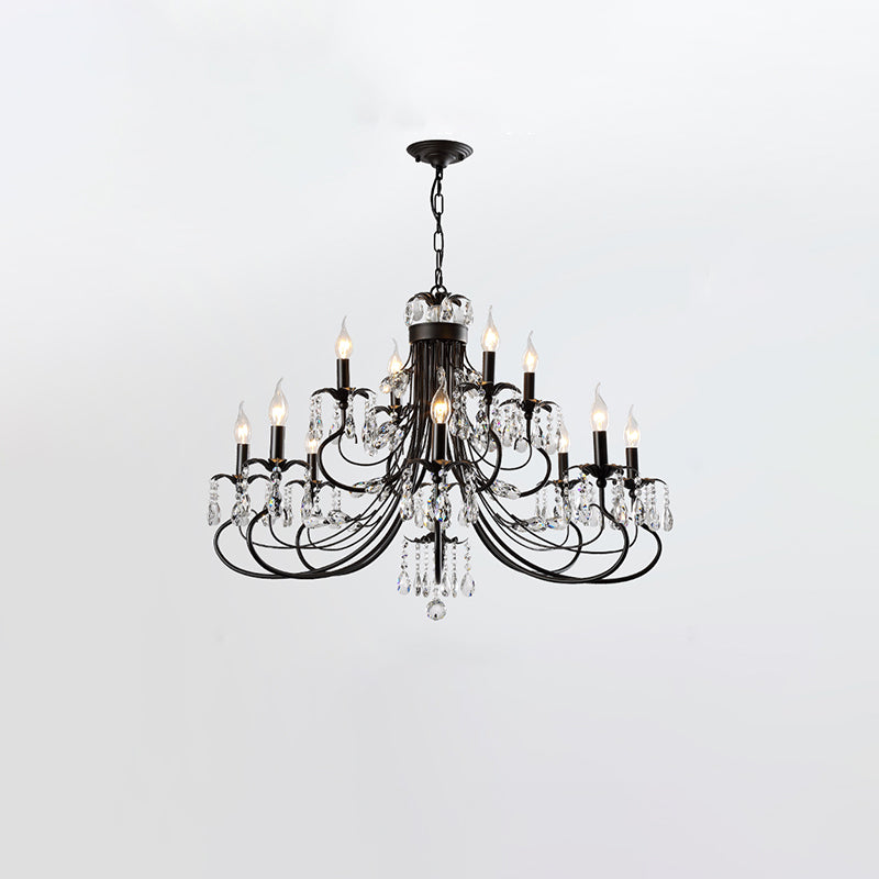 Salon lustre de style européen multi-tête cristallin de lampe suspendue pour chambre à coucher