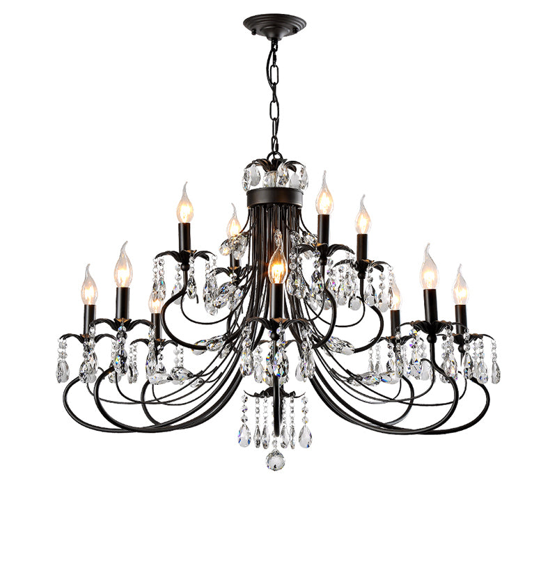 Salon lustre de style européen multi-tête cristallin de lampe suspendue pour chambre à coucher