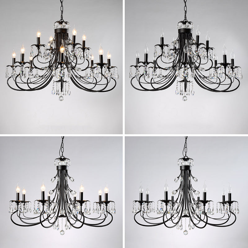 Salon lustre de style européen multi-tête cristallin de lampe suspendue pour chambre à coucher