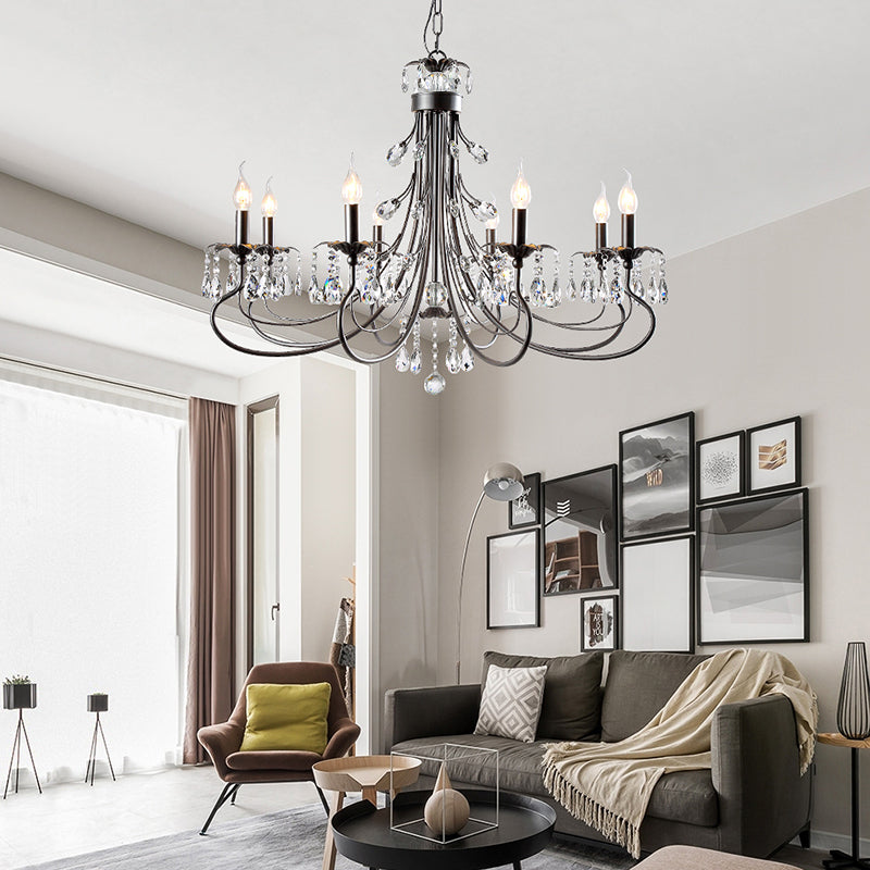 Salon lustre de style européen multi-tête cristallin de lampe suspendue pour chambre à coucher