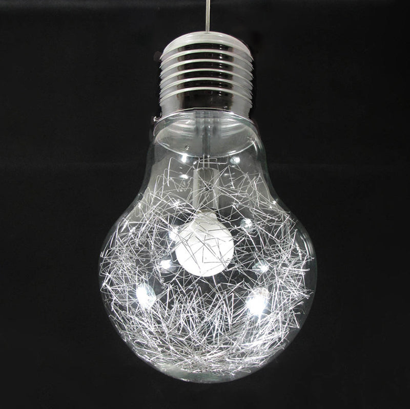 Suspension en forme de bulbe en argent créatif moderne 1 la tête de suspension en verre de tête