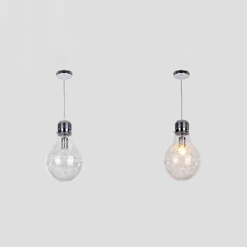 Suspension en forme de bulbe en argent créatif moderne 1 la tête de suspension en verre de tête