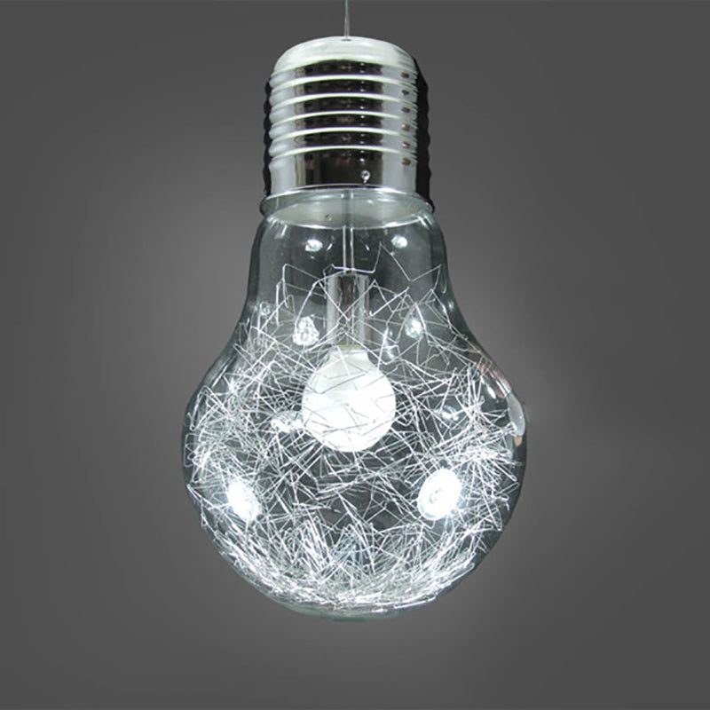 Suspension en forme de bulbe en argent créatif moderne 1 la tête de suspension en verre de tête