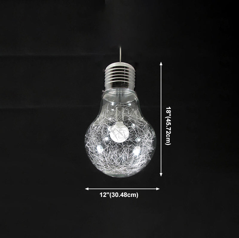 Suspension en forme de bulbe en argent créatif moderne 1 la tête de suspension en verre de tête