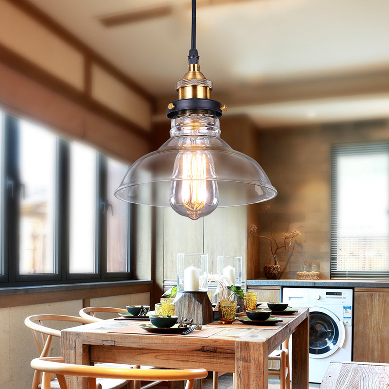 1-Light Geometric Pendant Light Fixture Industrial Brass Clear Glass Drop Lamp for Balcony