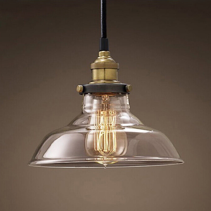 1-Light Geometric Pendant Light Fixture Industrial Brass Clear Glass Drop Lamp for Balcony