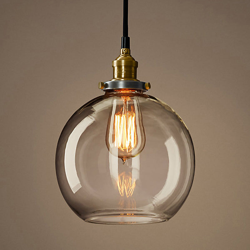 1-Light Geometric Pendant Light Fixture Industrial Brass Clear Glass Drop Lamp for Balcony