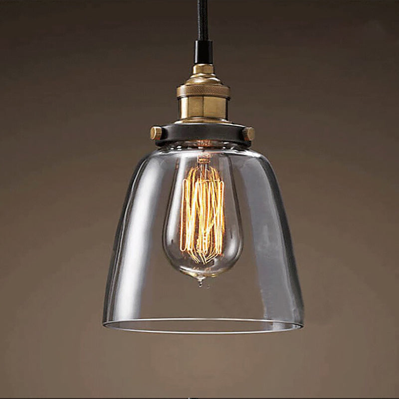 1-Light Geometric Pendant Light Fixture Industrial Brass Clear Glass Drop Lamp for Balcony