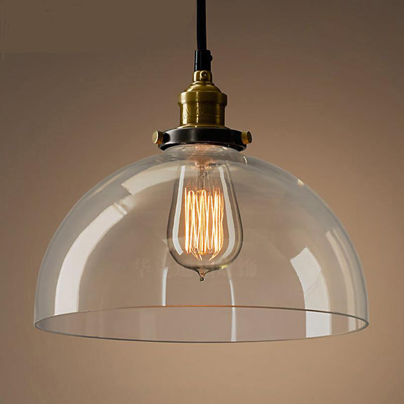 1-Light Geometric Pendant Light Fixture Industrial Brass Clear Glass Drop Lamp for Balcony