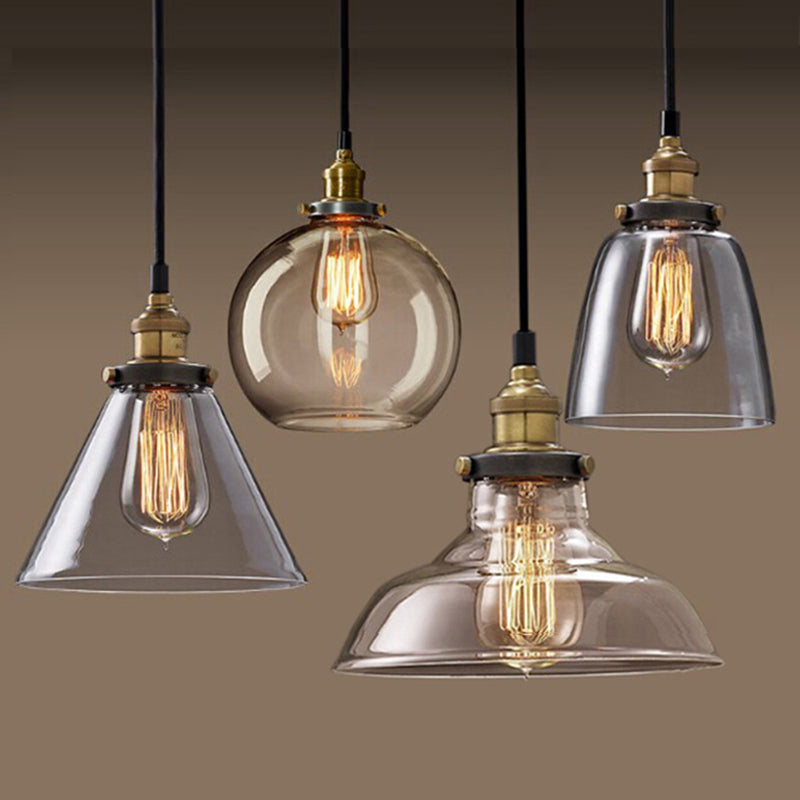 1-Light Geometric Pendant Light Fixture Industrial Brass Clear Glass Drop Lamp for Balcony