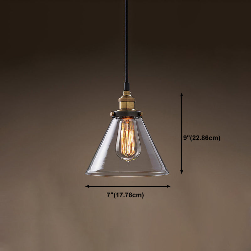 1-Light Geometric Pendant Light Fixture Industrial Brass Clear Glass Drop Lamp for Balcony