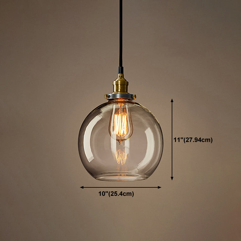 1-Light Geometric Pendant Light Fixture Industrial Brass Clear Glass Drop Lamp for Balcony
