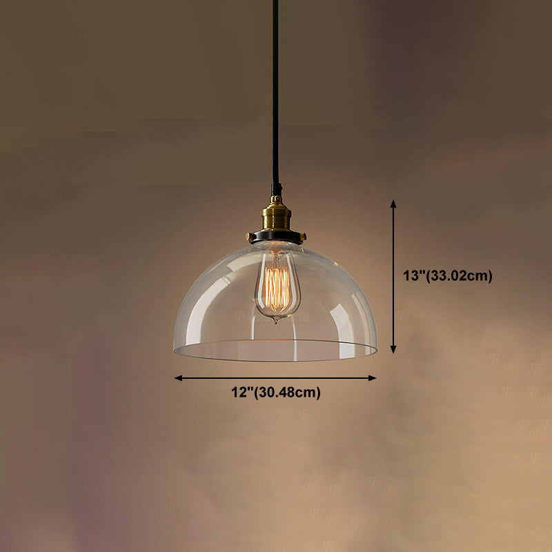 1-Light Geometric Pendant Light Fixture Industrial Brass Clear Glass Drop Lamp for Balcony