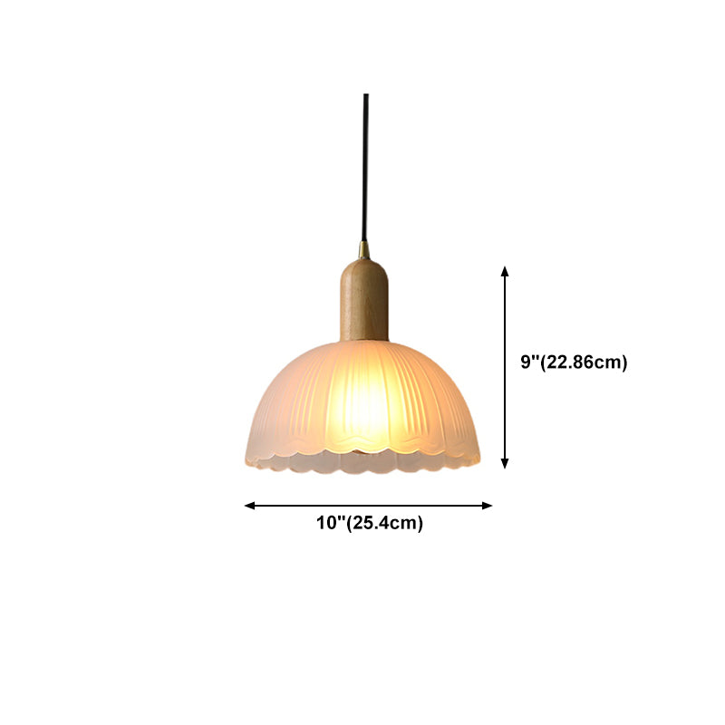 Nordic Grosted Glass Bowl Pendant Light Light 1-Light Wood Blowing Lamping for Dining Room