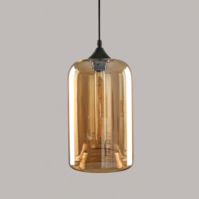 Amber Glass Pendant Lighting Geometric 1-Light Industrial Suspension Lamp