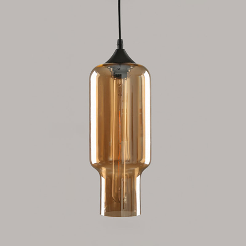 Amber Glass Pendant Lighting Geometric 1-Light Industrial Suspension Lamp