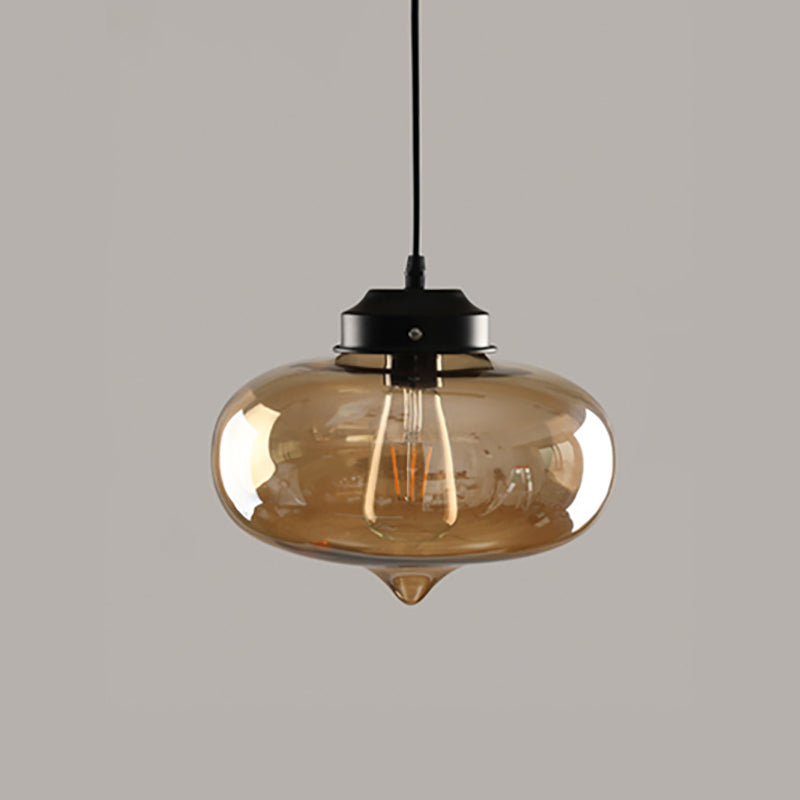 Amber Glass Pendant Lighting Geometric 1-Light Industrial Suspension Lamp