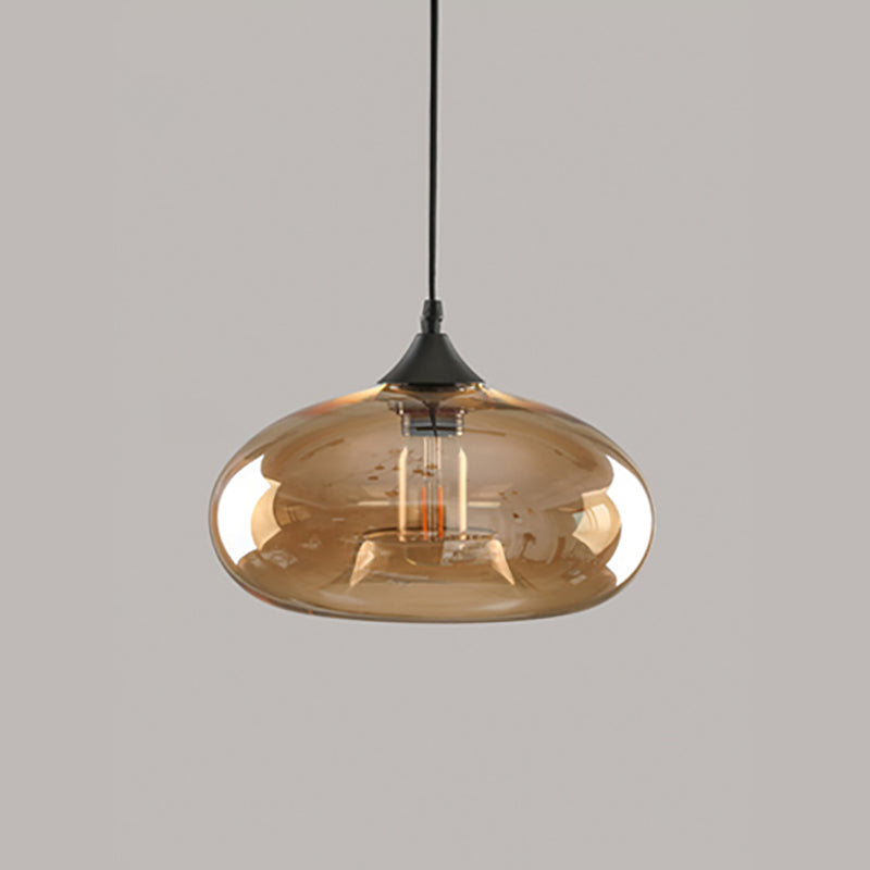 Amber Glass Pendant Lighting Geometric 1-Light Industrial Suspension Lamp