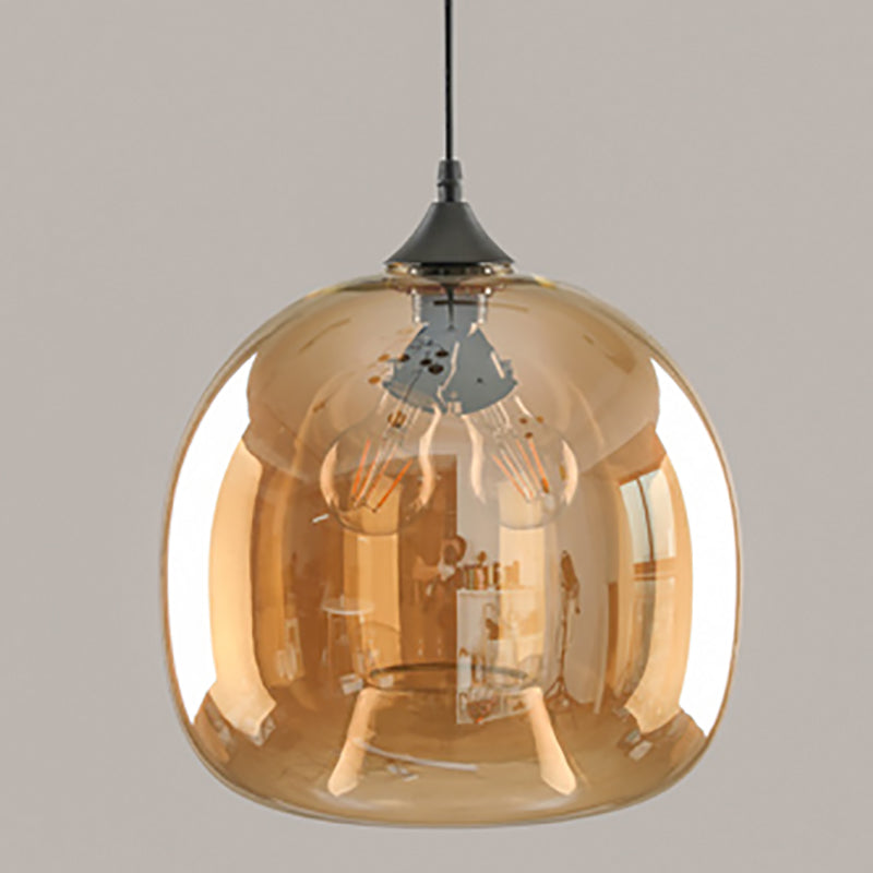 Amber Glass Pendant Lighting Geometric 1-Light Industrial Suspension Lamp