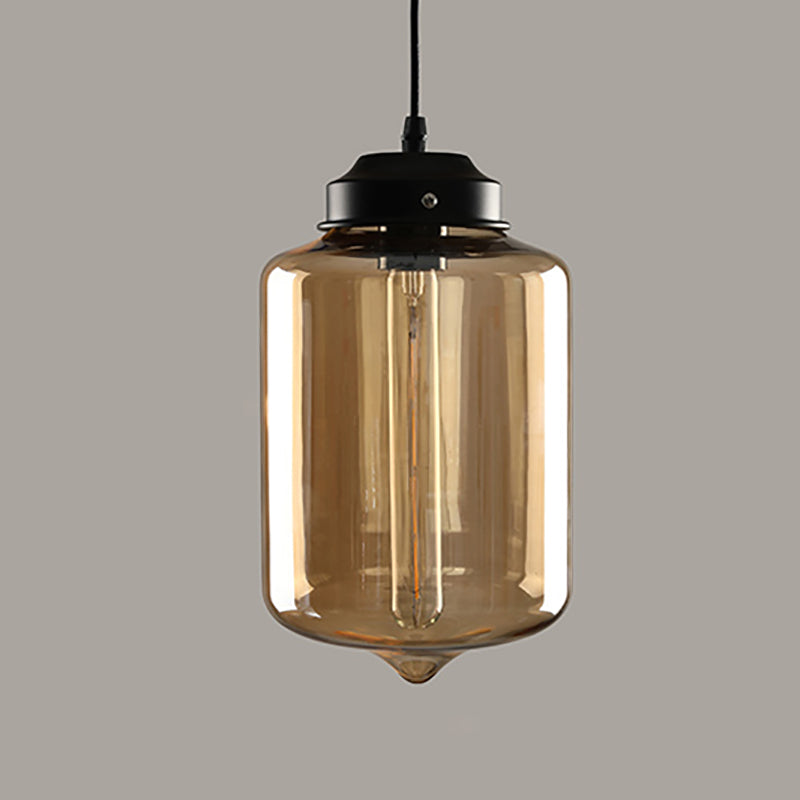 Amber Glass Pendant Lighting Geometric 1-Light Industrial Suspension Lamp