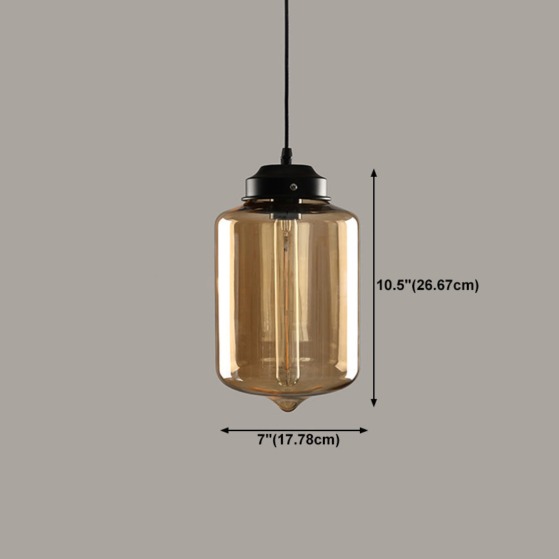 Amber Glass Pendant Lighting Geometric 1-Light Industrial Suspension Lamp