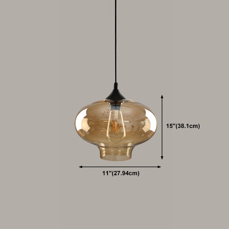 Amber Glass Pendant Lighting Geometric 1-Light Industrial Suspension Lamp