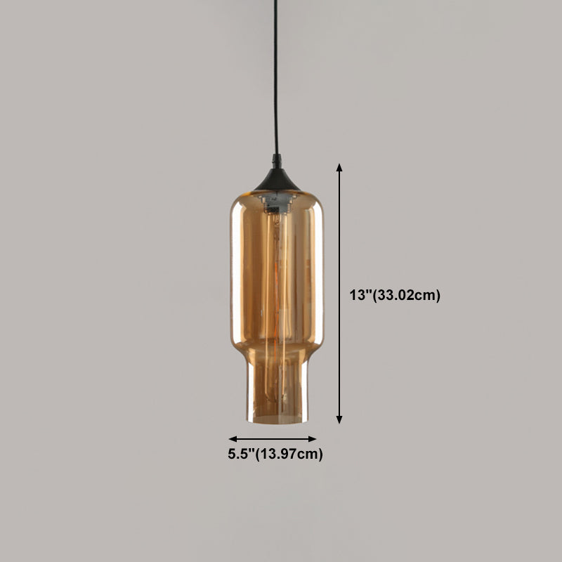 Amber Glass Pendant Lighting Geometric 1-Light Industrial Suspension Lamp