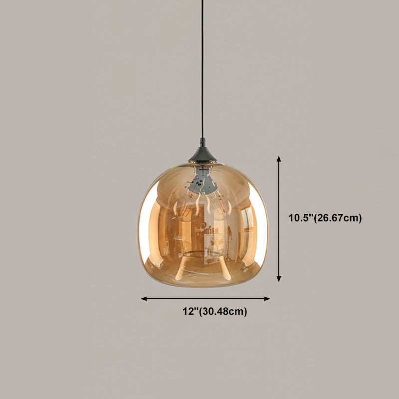 Amber Glass Pendant Lighting Geometric 1-Light Industrial Suspension Lamp