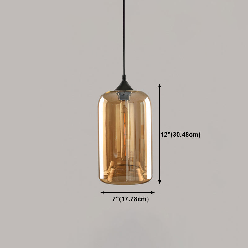 Amber Glass Pendant Lighting Geometric 1-Light Industrial Suspension Lamp