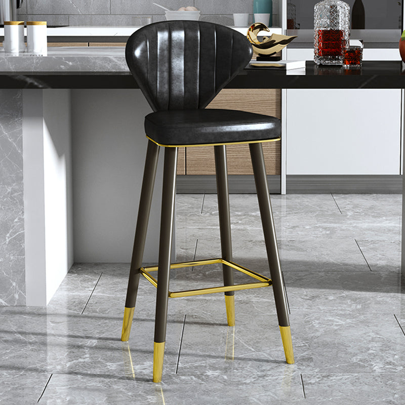 Scandinavian Swivel Leather Counter Stools Black Low Back Bar Stools with Footrest