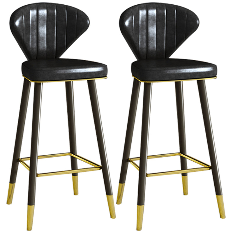 Scandinavian Swivel Leather Counter Stools Black Low Back Bar Stools with Footrest
