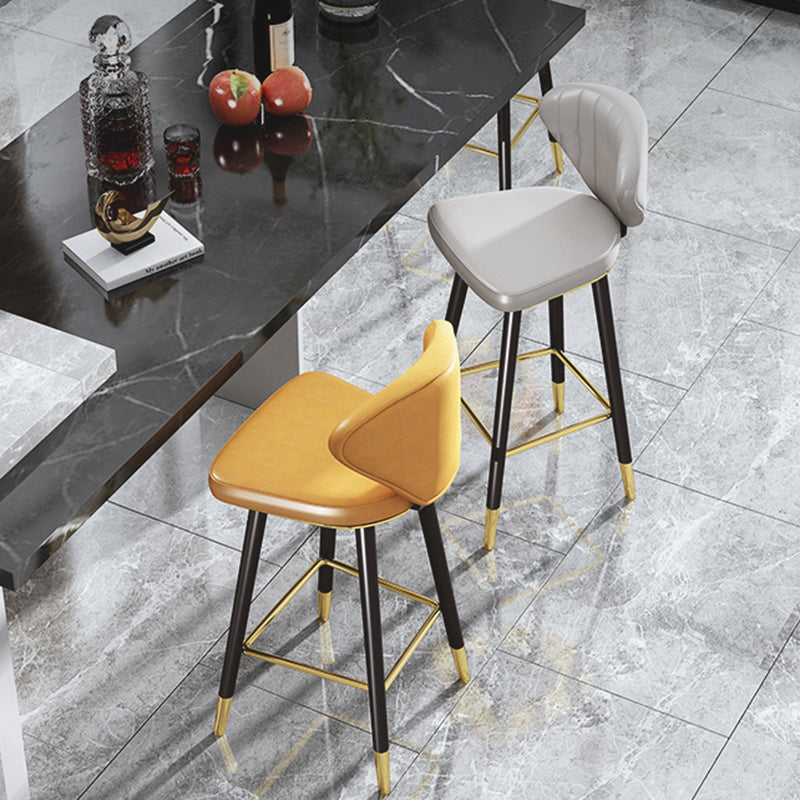 Scandinavian Swivel Leather Counter Stools Black Low Back Bar Stools with Footrest