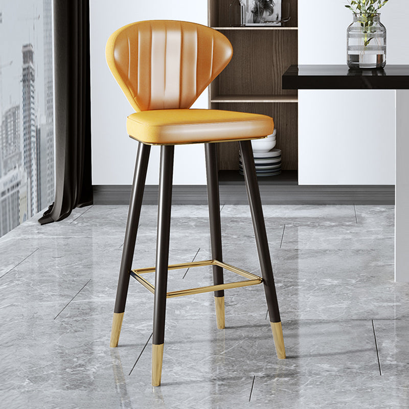 Scandinavian Swivel Leather Counter Stools Black Low Back Bar Stools with Footrest