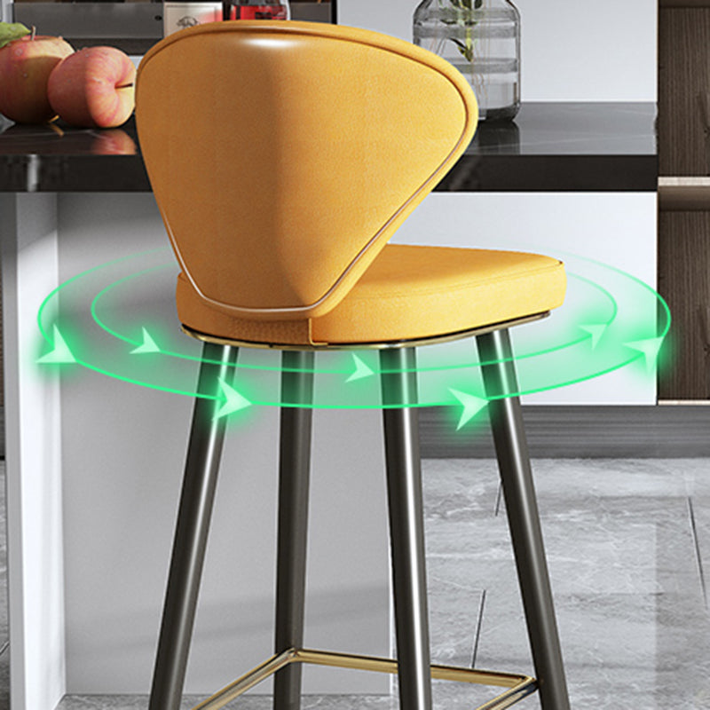 Scandinavian Swivel Leather Counter Stools Black Low Back Bar Stools with Footrest