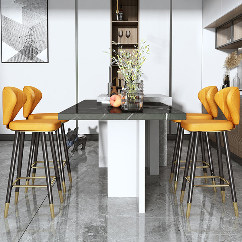 Scandinavian Swivel Leather Counter Stools Black Low Back Bar Stools with Footrest