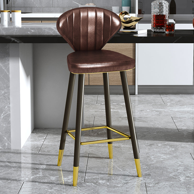 Scandinavian Swivel Leather Counter Stools Black Low Back Bar Stools with Footrest
